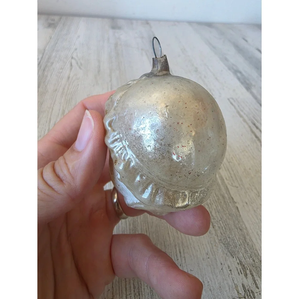 Antique head child milk glass eyes mercury glass ornament Xmas tree